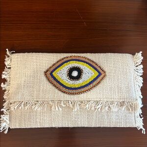 Beaded Evil Eye Fringe Clutch